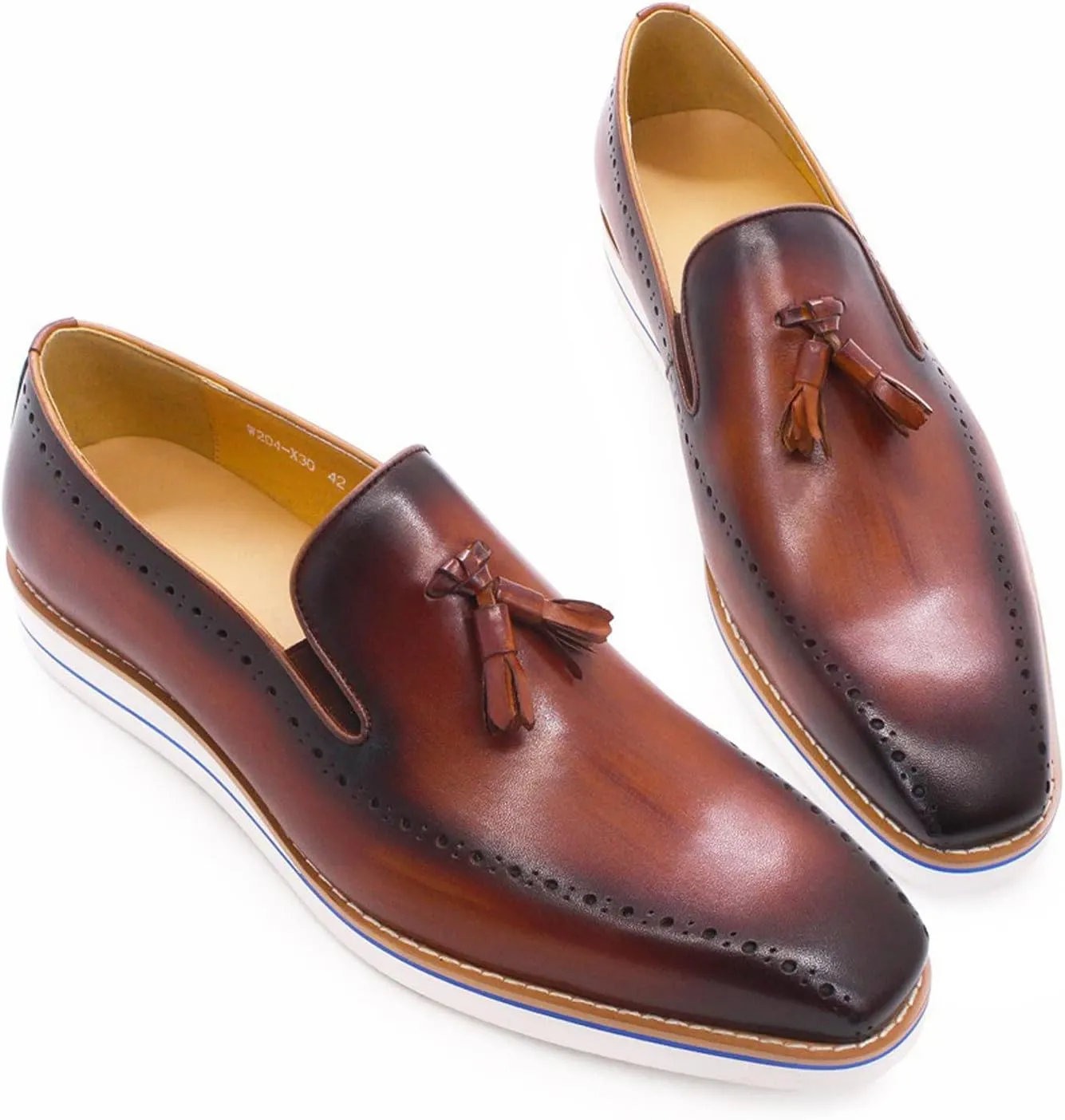 Santimon Mens Slip On Shoe Formal Dress Tassel Loafers Genunie Leather Plain Toe Penny Loafer Prom Wedding Business Casual Suit Shoes Comfortable Fashion Tuxedo Shoes for Men