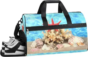 Seashell Starfish Sports Gym Bag with Wet Pocket & Shoes Compartment Waterproof Workout Duffel Bag for Women and Men Weekender Overnight Duffle Bag Travel Carry-on Tote