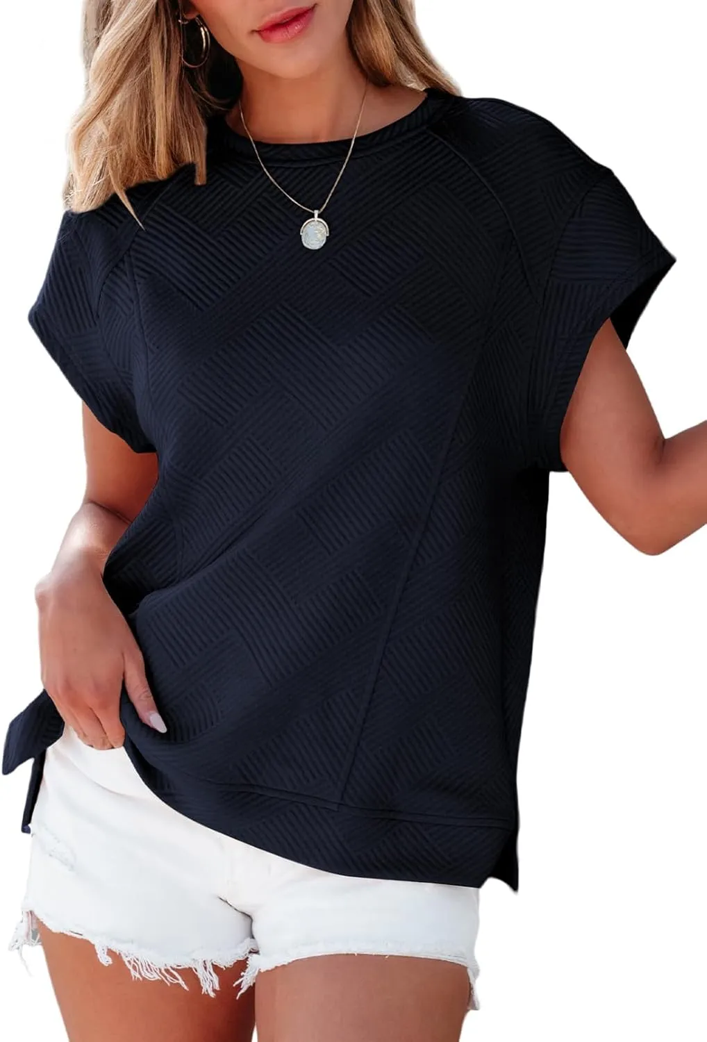 SHEWIN Oversized T Shirts for Women Crewneck Short Sleeve Casual Summer Tops Tees