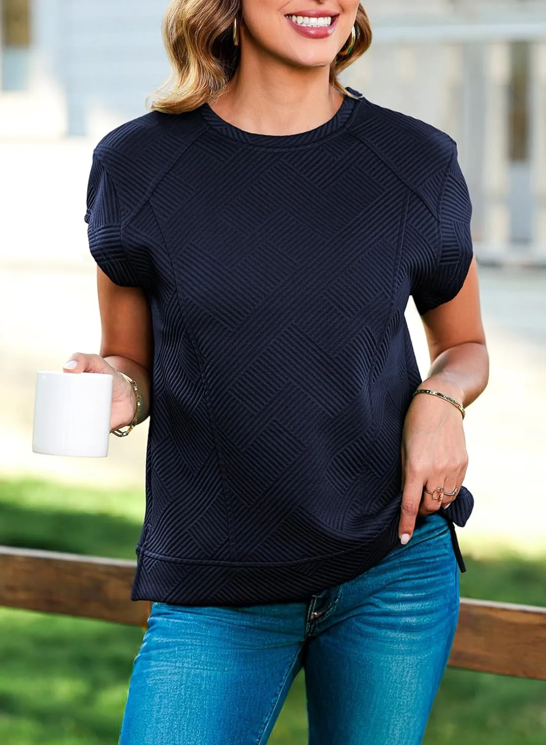 SHEWIN Oversized T Shirts for Women Crewneck Short Sleeve Casual Summer Tops Tees