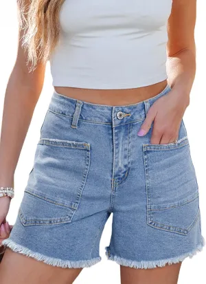 Sidefeel Womens Jean Shorts Casual Summer High Waisted Stretchy Zimbaplatinum Raw Hem Denim Shorts with Pockets
