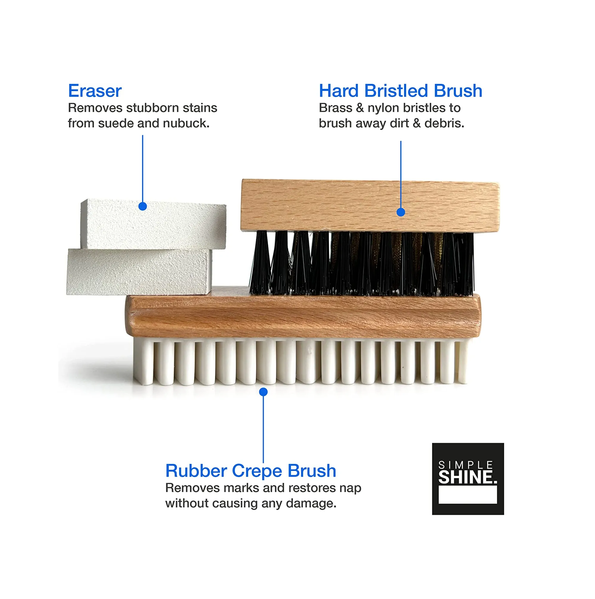 Simple Shine Complete Shoe Cleaning Bristle Brushes Kit