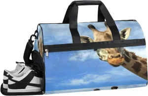 Sky Giraffe Animals Sports Gym Bag with Wet Pocket & Shoes Compartment Waterproof Workout Duffel Bag for Women and Men Weekender Overnight Duffle Bag Travel Carry-on Tote