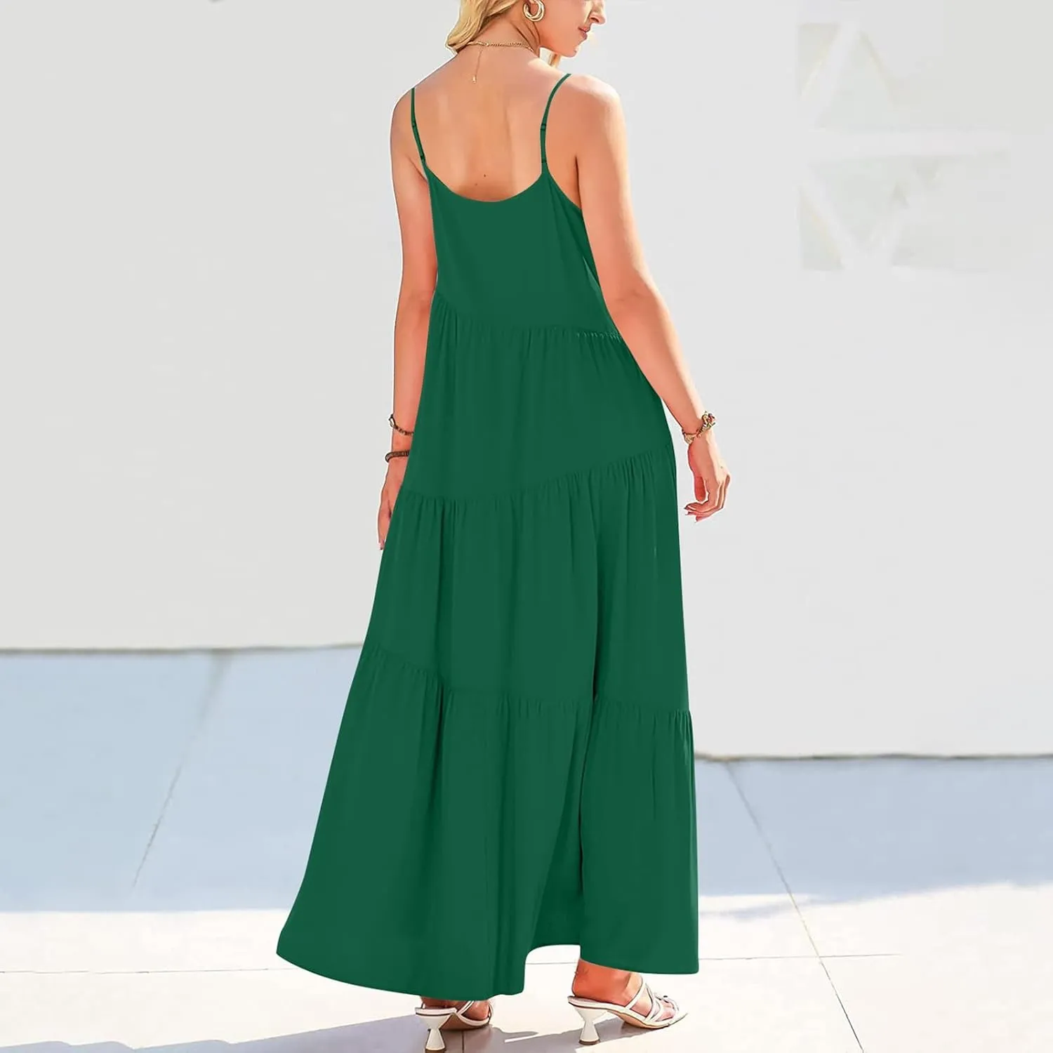 Sling Dresses for Women Summer Swing Tiered Loose Fit Solid Ruffle Asymmetric Hem Boho Dress Resort Wear