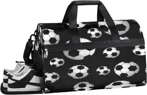 Soccer Sports Theme Sports Gym Bag with Wet Pocket & Shoes Compartment Waterproof Workout Duffel Bag for Women and Men Weekender Overnight Duffle Bag Travel Carry-on Tote
