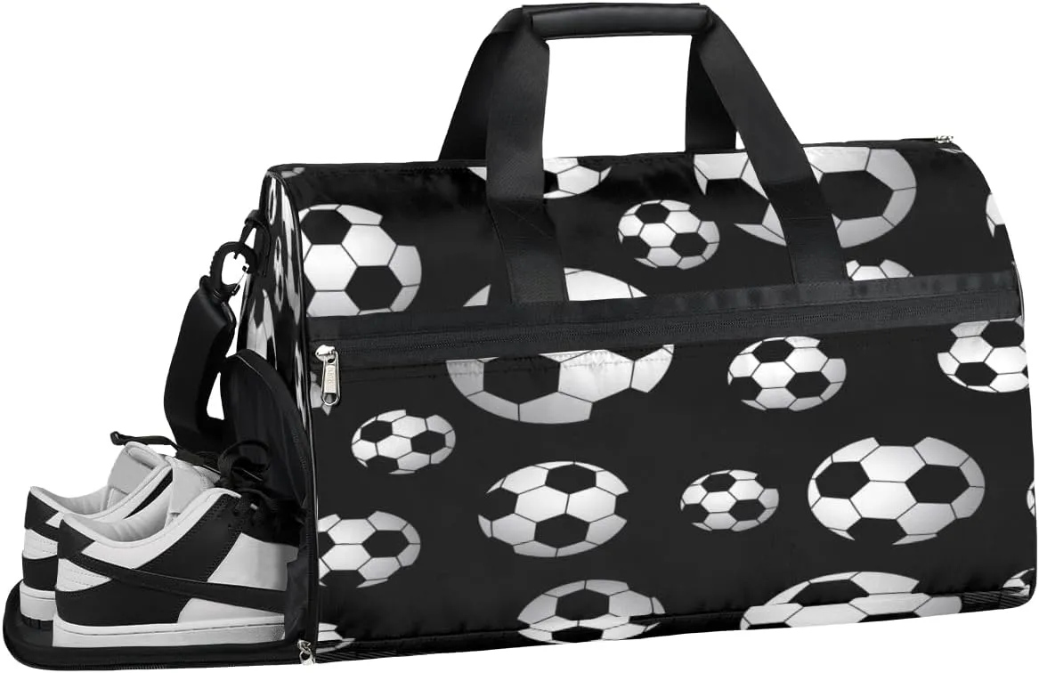 Soccer Sports Theme Sports Gym Bag with Wet Pocket & Shoes Compartment Waterproof Workout Duffel Bag for Women and Men Weekender Overnight Duffle Bag Travel Carry-on Tote