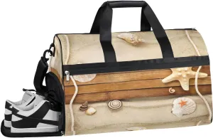 Starfish Beach Print Sports Gym Bag with Wet Pocket & Shoes Compartment Waterproof Workout Duffel Bag for Women and Men Weekender Overnight Duffle Bag Travel Carry-on Tote