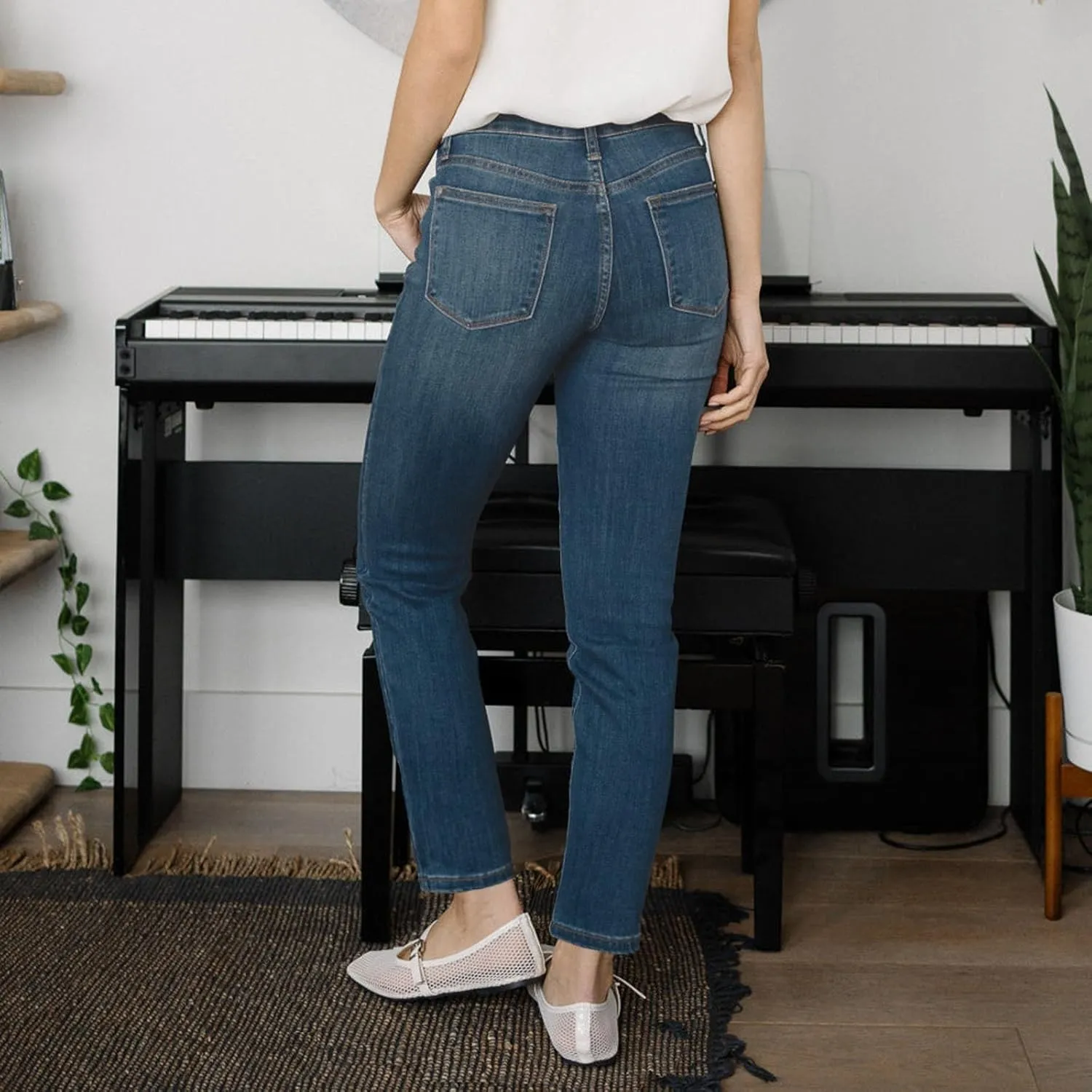 Straight Leg Jeans for Women Stretchy High Waisted Bootcut Jeans Y2K Cute Slim Fit Vintage Pull On Denim Pants