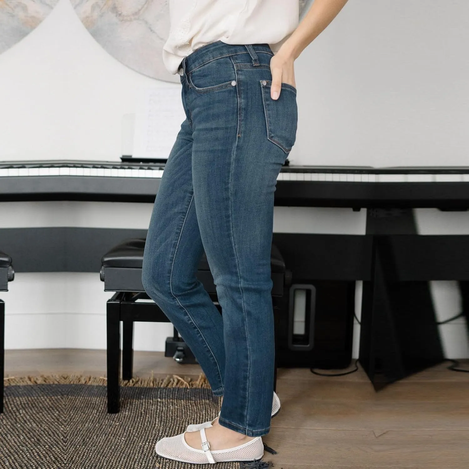 Straight Leg Jeans for Women Stretchy High Waisted Bootcut Jeans Y2K Cute Slim Fit Vintage Pull On Denim Pants