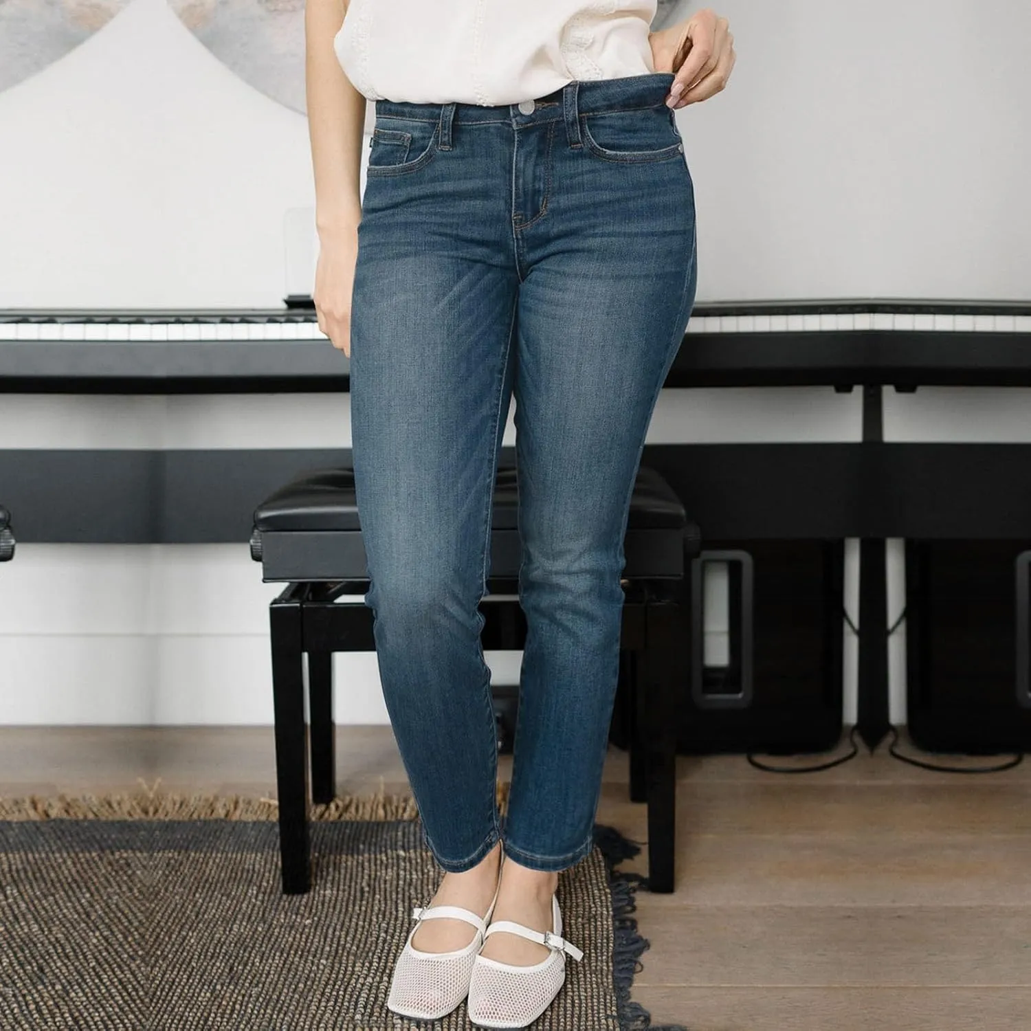 Straight Leg Jeans for Women Stretchy High Waisted Bootcut Jeans Y2K Cute Slim Fit Vintage Pull On Denim Pants