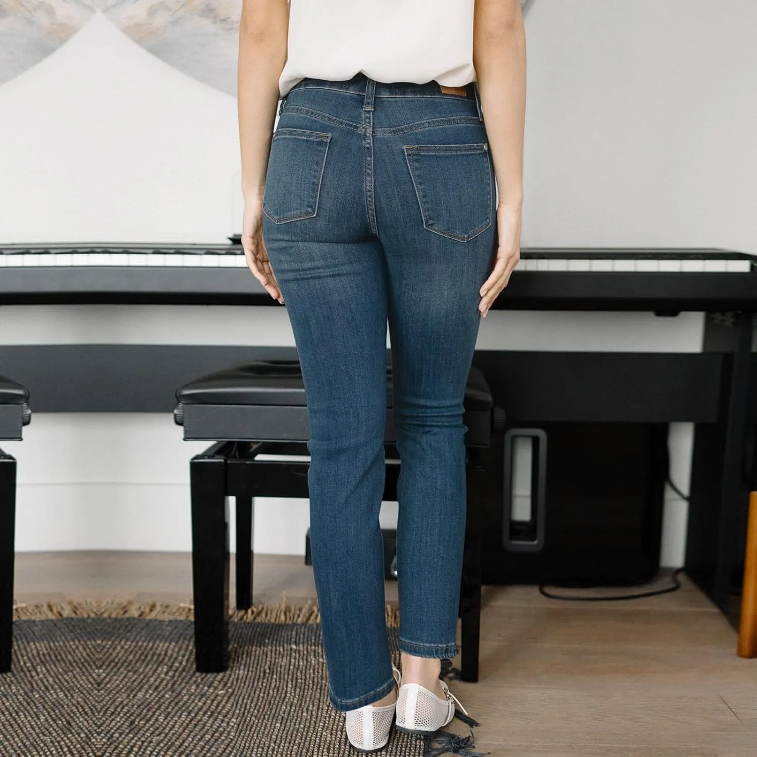 Straight Leg Jeans for Women Stretchy High Waisted Bootcut Jeans Y2K Cute Slim Fit Vintage Pull On Denim Pants