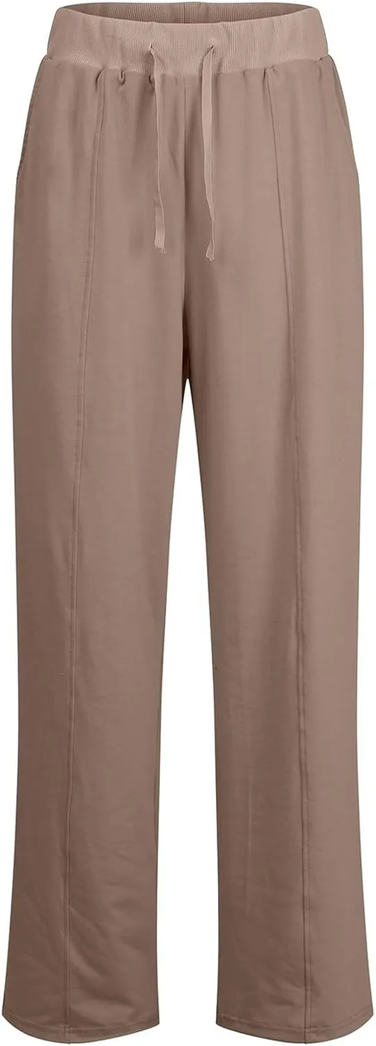 Straight Wide Leg Sweatpants for Women Baggy Drawstring Low Rise Flare Sweatpants Oversized Lounge Pants with Pocket