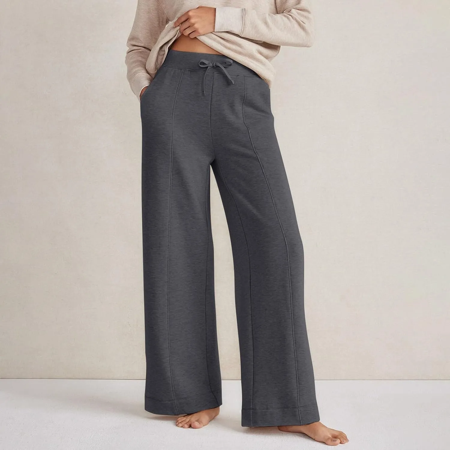 Straight Wide Leg Sweatpants for Women Baggy Drawstring Low Rise Flare Sweatpants Oversized Lounge Pants with Pocket