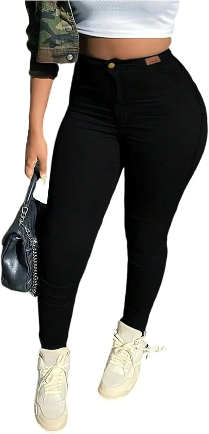 Stretch Jeans for Women Skinny Tummy Control High Waisted Jeans Butt Lifting Plus Size Pull On Denim Pants with Pockets