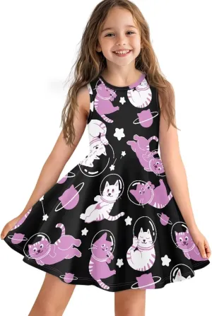 Summer Dresses Girls Elegant Sweet Midi Spring Sundresses Party Dresses Sleeveless Suitable 3-16 Years Old