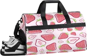 Summer Strawberry Sweet Sports Gym Bag with Wet Pocket & Shoes Compartment Waterproof Workout Duffel Bag for Women and Men Weekender Overnight Duffle Bag Travel Carry-on Tote