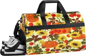 Sunflower Fall Pumpkin Sports Gym Bag with Wet Pocket & Shoes Compartment Waterproof Workout Duffel Bag for Women and Men Weekender Overnight Duffle Bag Travel Carry-on Tote