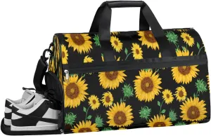 Sunflower Pattern Sports Gym Bag with Wet Pocket & Shoes Compartment Waterproof Workout Duffel Bag for Women and Men Weekender Overnight Duffle Bag Travel Carry-on Tote