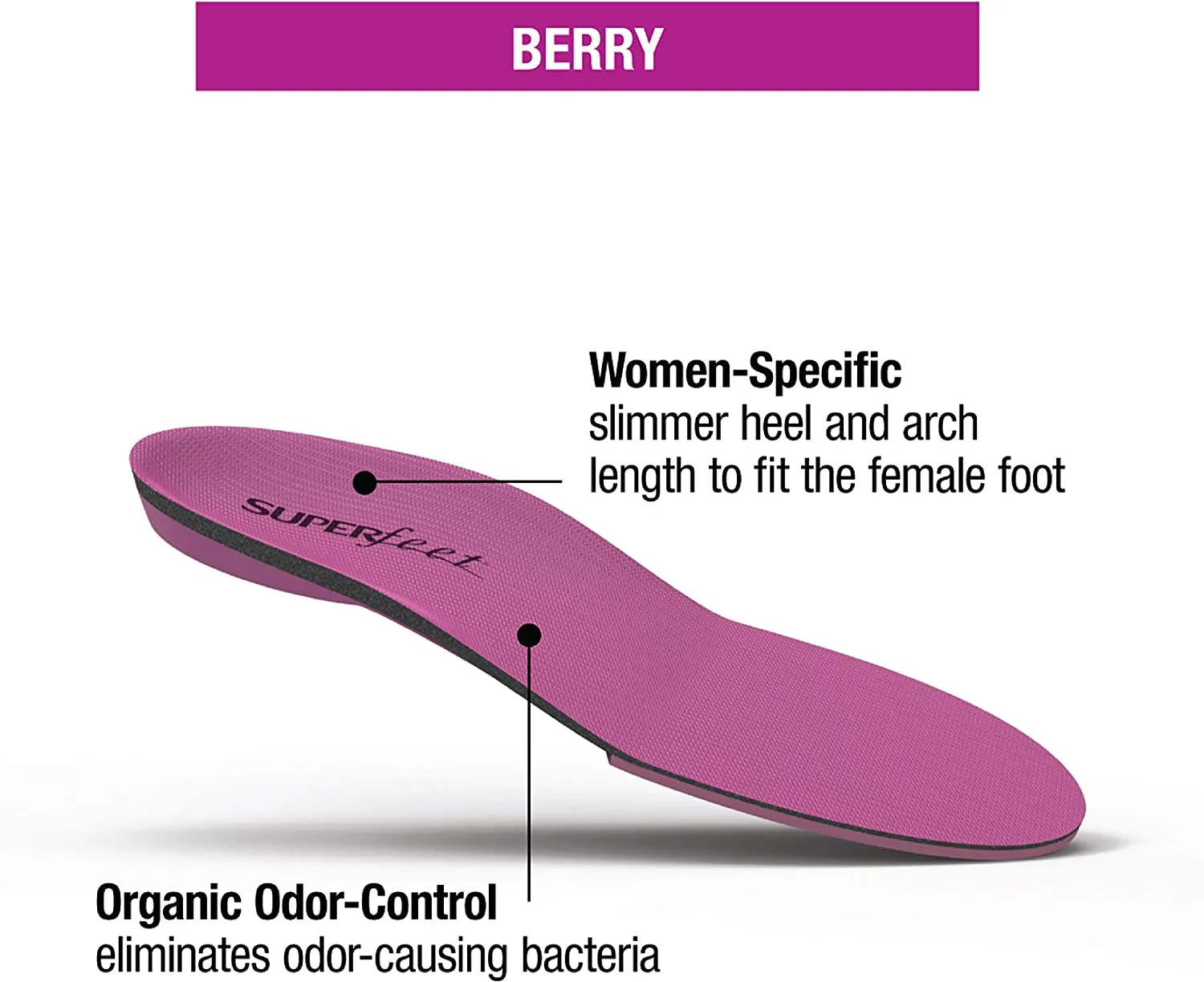 Superfeet BERRY Women's Comfort Medium Arch Support and Forefoot Cushion