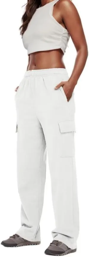 Sweat Pants for Womens Soft Wide Leg Pants Warm High Waisted Yoga Joggers Fashion Y2K Lounge Trousers with Pockets