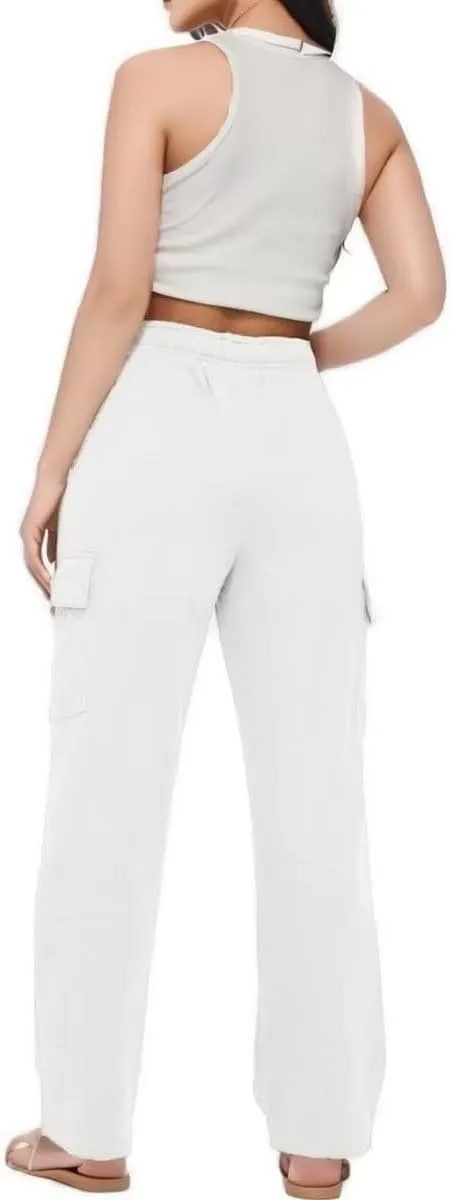 Sweat Pants for Womens Soft Wide Leg Pants Warm High Waisted Yoga Joggers Fashion Y2K Lounge Trousers with Pockets