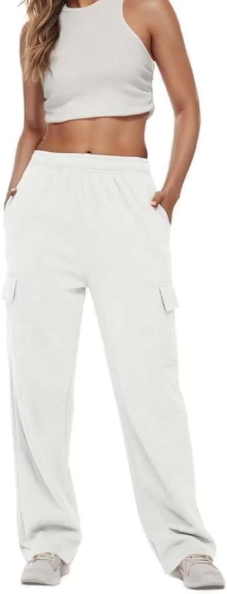 Sweat Pants for Womens Soft Wide Leg Pants Warm High Waisted Yoga Joggers Fashion Y2K Lounge Trousers with Pockets