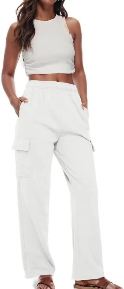 Sweat Pants for Womens Soft Wide Leg Pants Warm High Waisted Yoga Joggers Fashion Y2K Lounge Trousers with Pockets