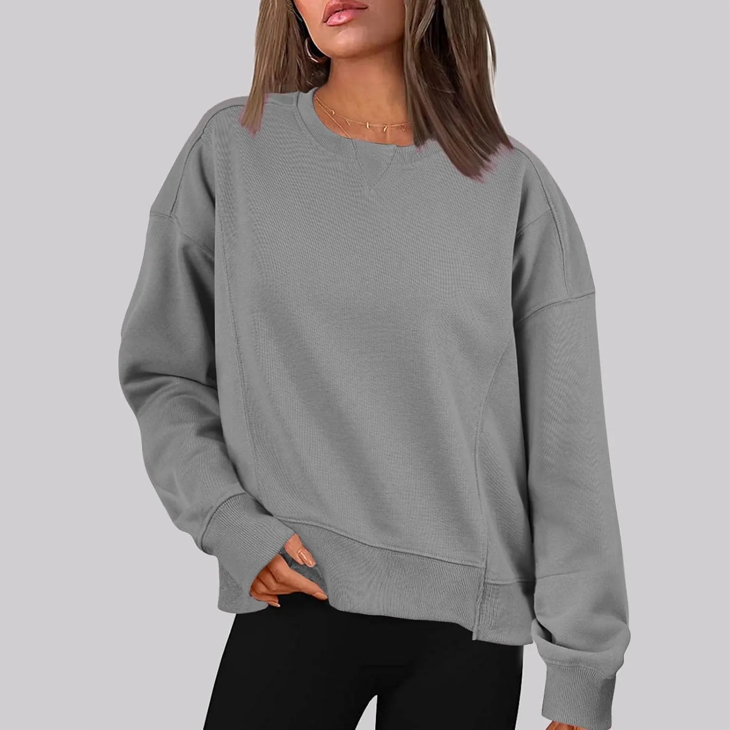 Sweatshirt for Women Trendy Solid Color Long Sleeve Pullover Crewneck Cropped Sweatshirts Casual Tops Fall Clothes