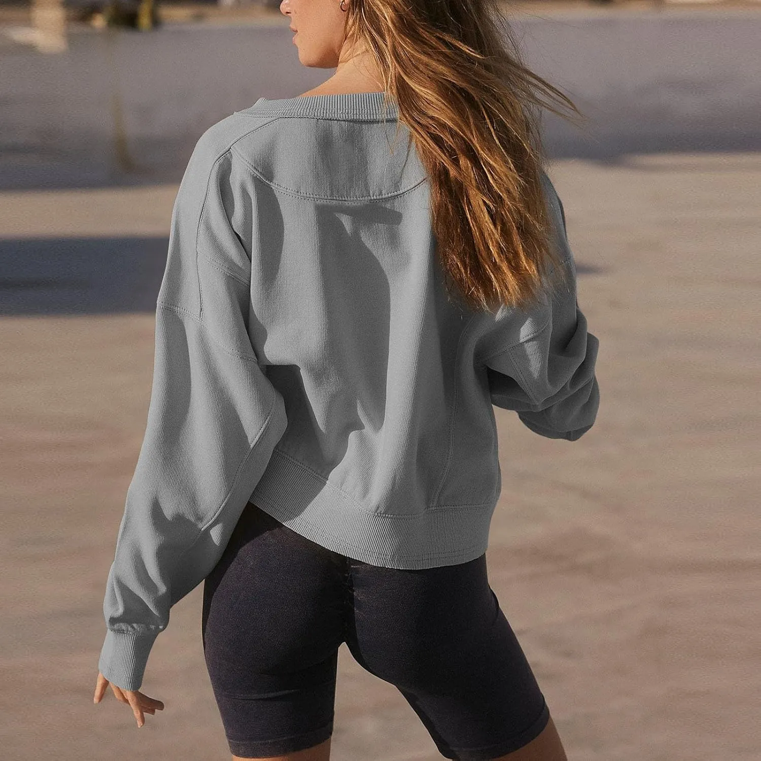 Sweatshirt for Women Trendy Solid Color Long Sleeve Pullover Crewneck Cropped Sweatshirts Casual Tops Fall Clothes