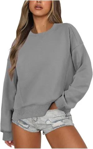 Sweatshirt for Women Trendy Solid Color Long Sleeve Pullover Crewneck Cropped Sweatshirts Casual Tops Fall Clothes