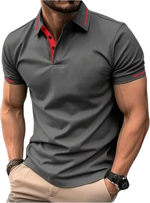 SweatyRocks Men's Golf Shirts Short Sleeve Collar Tennis Shirt Color Block Striped Work T-Shirt