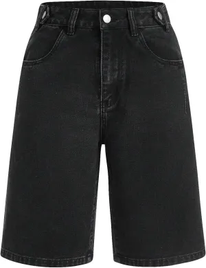 SweatyRocks Women's Casual High Rise Jean Shorts Straight Leg Zip Up Bermuda Denim Shorts