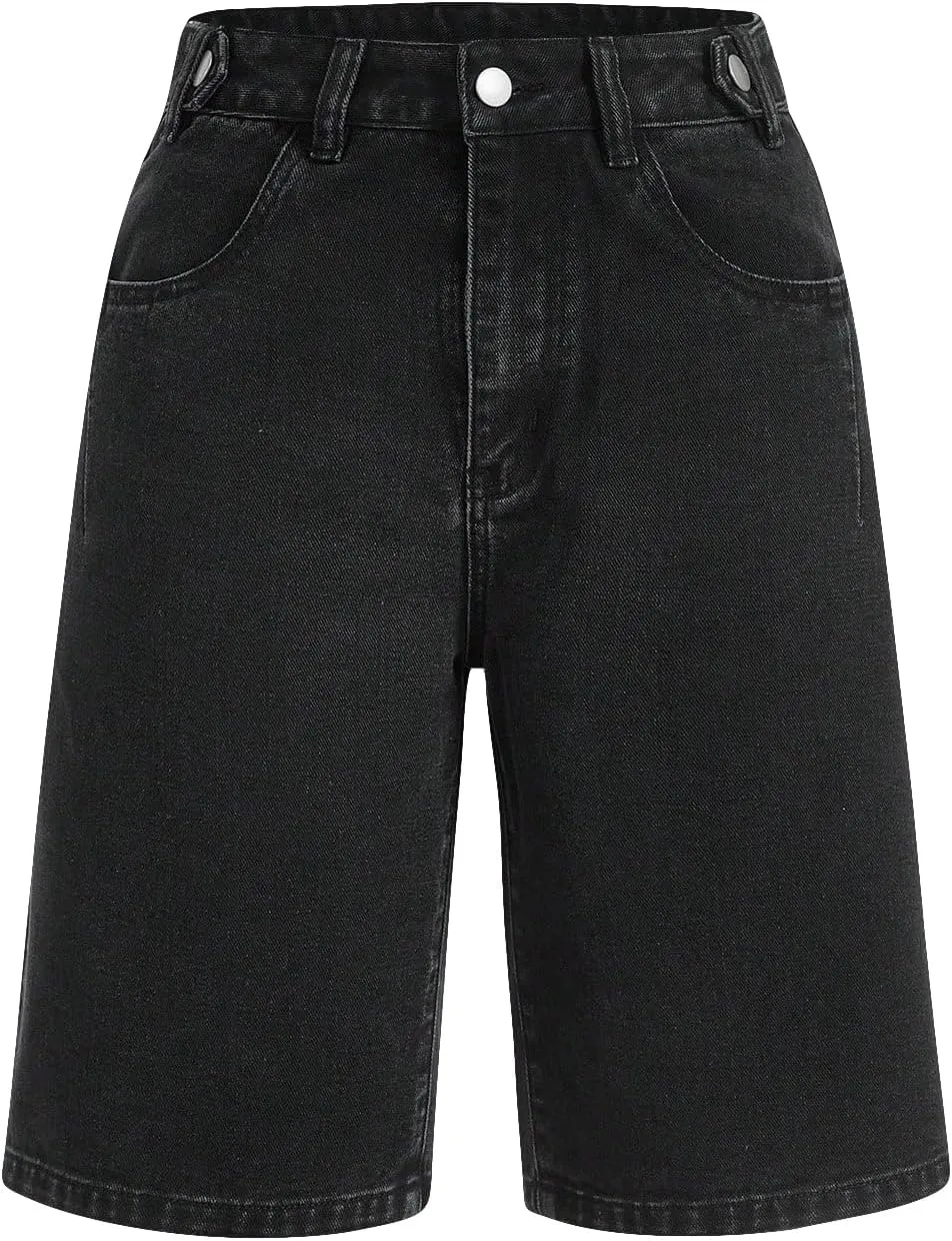 SweatyRocks Women's Casual High Rise Jean Shorts Straight Leg Zip Up Bermuda Denim Shorts