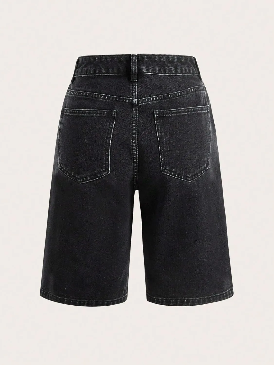 SweatyRocks Women's Casual High Rise Jean Shorts Straight Leg Zip Up Bermuda Denim Shorts