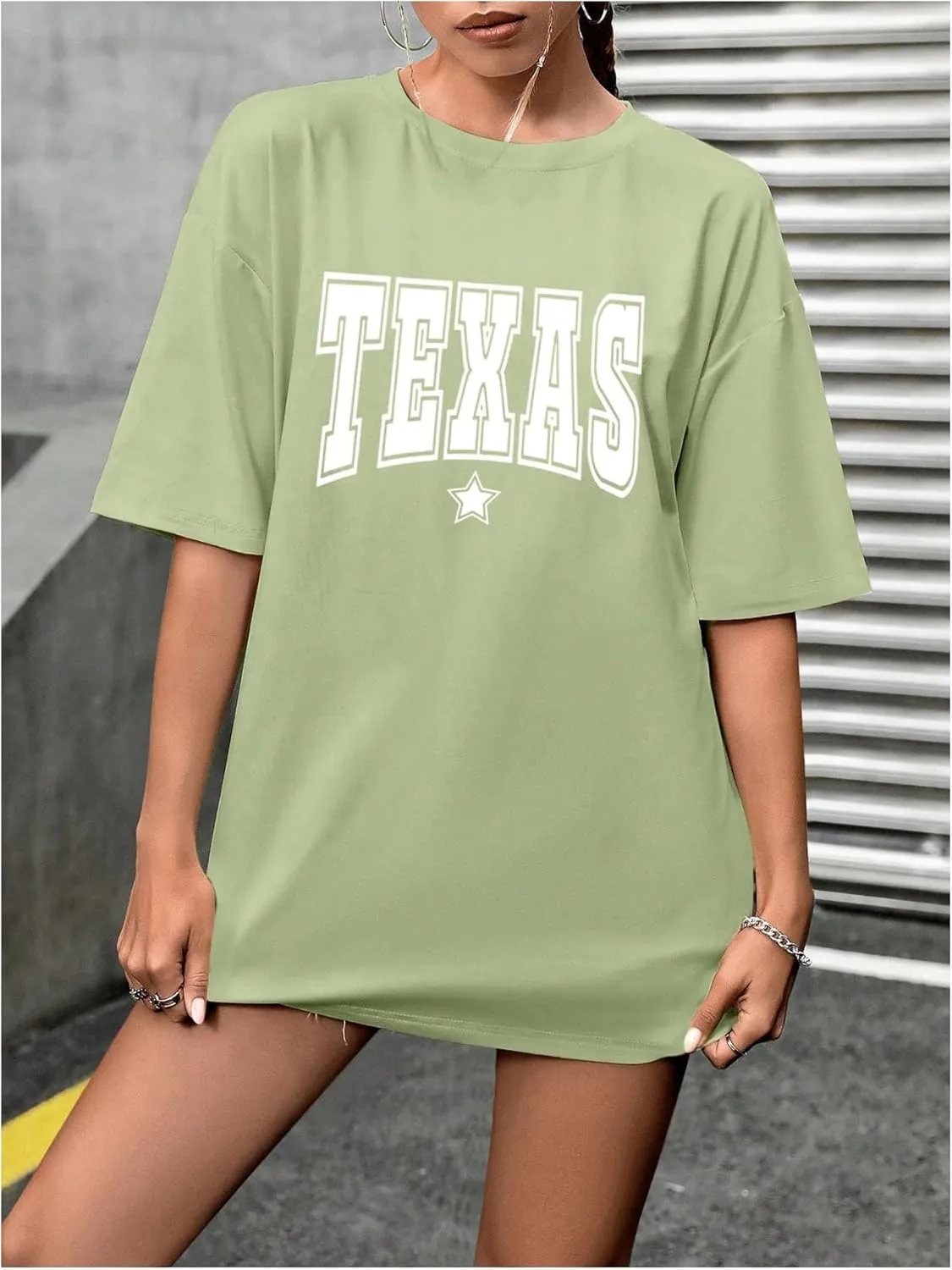 SweatyRocks Women's Letter Graphic Oversized Tees Crew Neck Short Sleeve Summer T Shirt