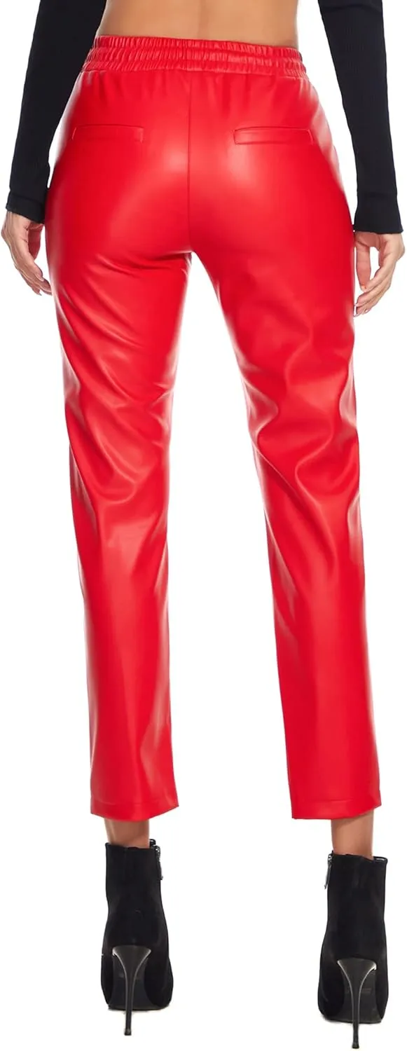 Tagoo Faux Leather Pants for Women High Waisted Pleather Joggers Straight Leg Trousers with Pockets