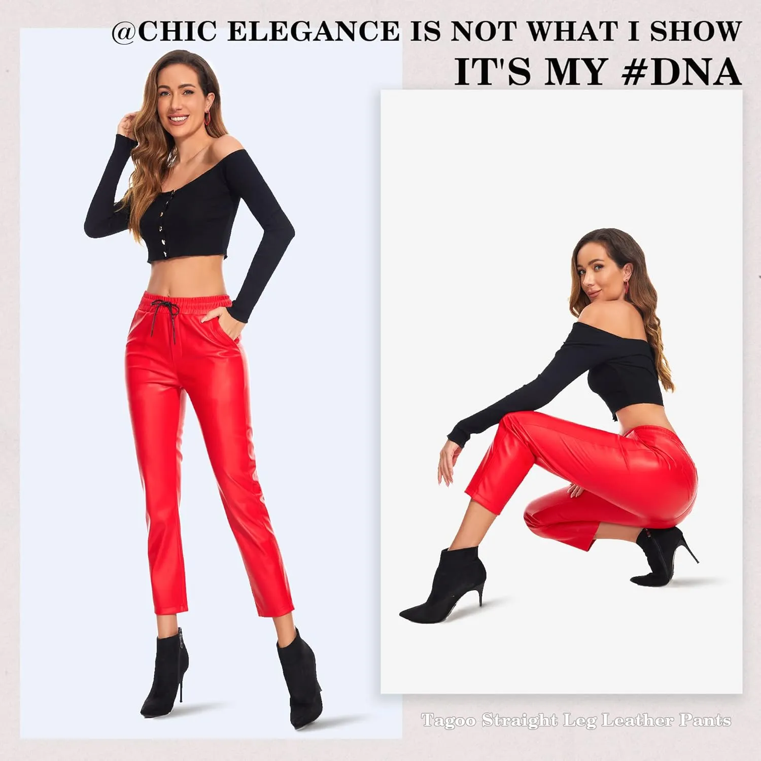 Tagoo Faux Leather Pants for Women High Waisted Pleather Joggers Straight Leg Trousers with Pockets