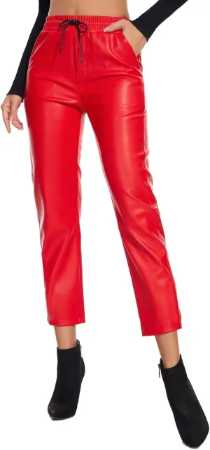 Tagoo Faux Leather Pants for Women High Waisted Pleather Joggers Straight Leg Trousers with Pockets