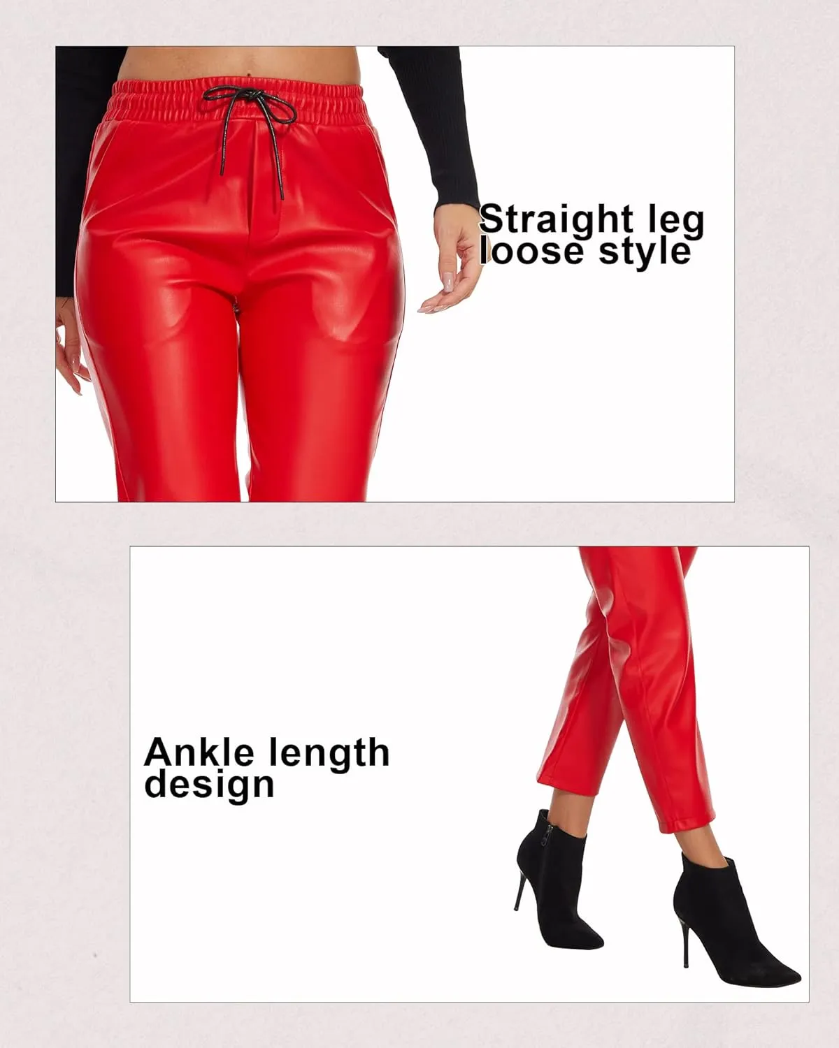 Tagoo Faux Leather Pants for Women High Waisted Pleather Joggers Straight Leg Trousers with Pockets