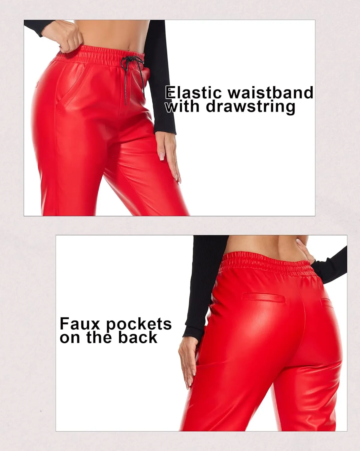 Tagoo Faux Leather Pants for Women High Waisted Pleather Joggers Straight Leg Trousers with Pockets