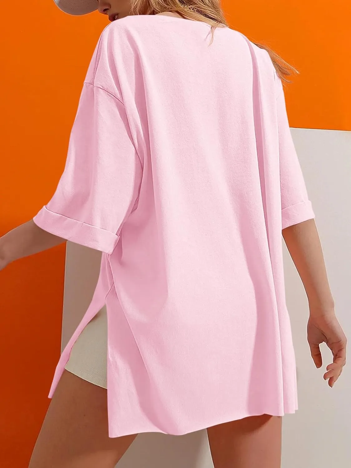 Tankaneo Womens Half Sleeve Oversized Tunic Tops Summer Basic Casual Loose Fit Crew Neck T-Shirt
