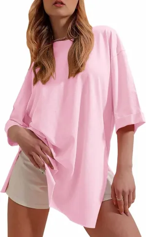 Tankaneo Womens Half Sleeve Oversized Tunic Tops Summer Basic Casual Loose Fit Crew Neck T-Shirt