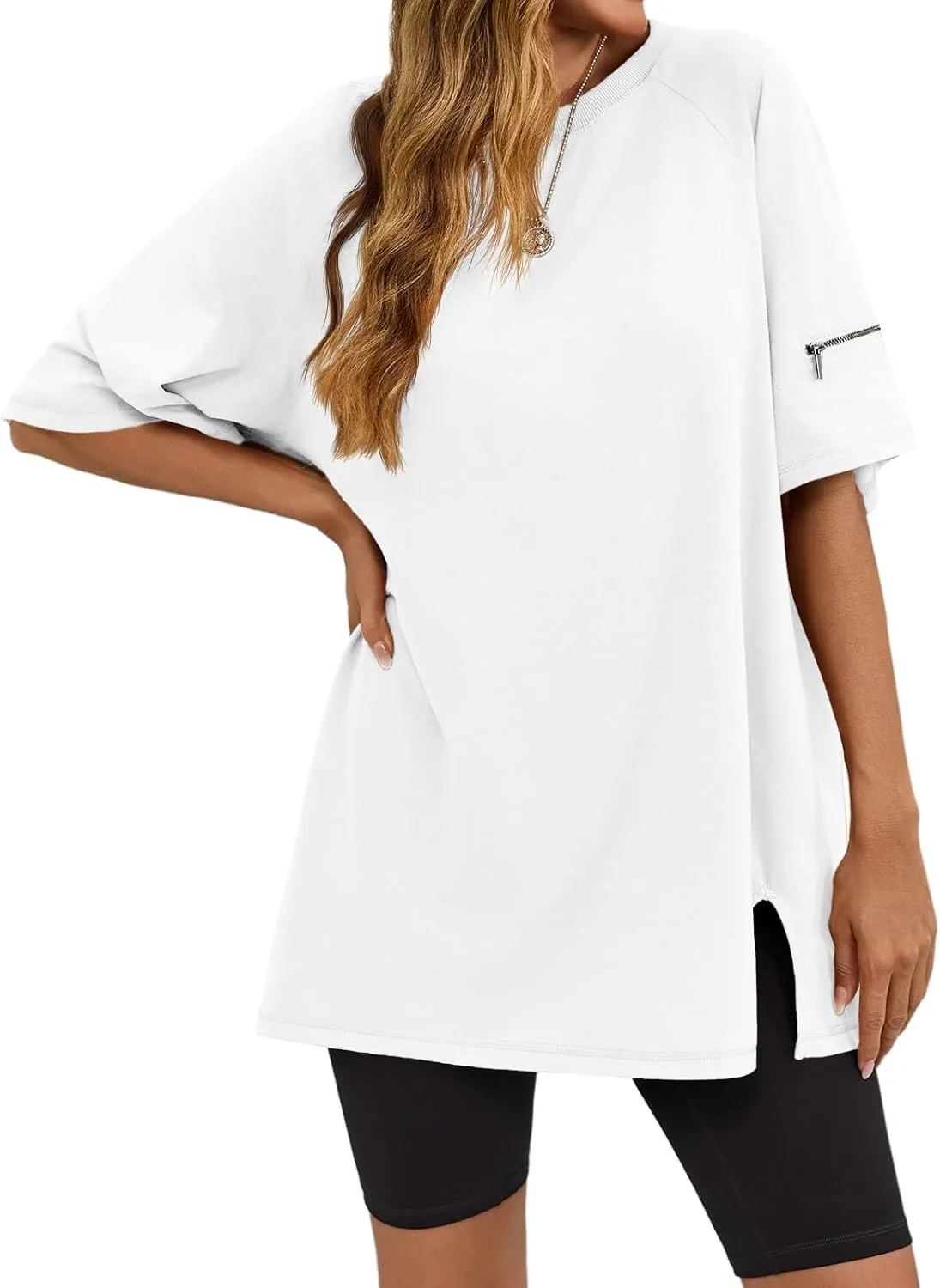 Tankaneo Womens Oversized Workout Tshirts Split Hem Raglan Short Sleeve Tops Summer Casual Loose Fit Tee Shirt