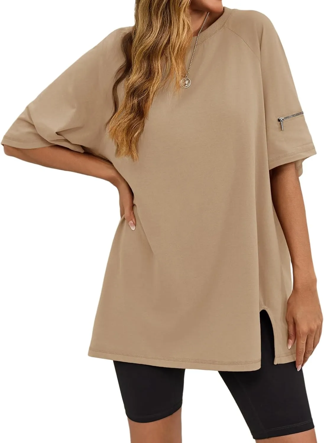Tankaneo Womens Oversized Workout Tshirts Split Hem Raglan Short Sleeve Tops Summer Casual Loose Fit Tee Shirt