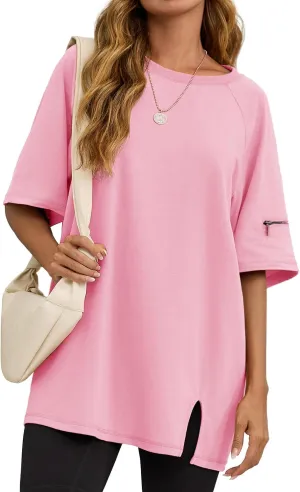 Tankaneo Womens Oversized Workout Tshirts Split Hem Raglan Short Sleeve Tops Summer Casual Loose Fit Tee Shirt