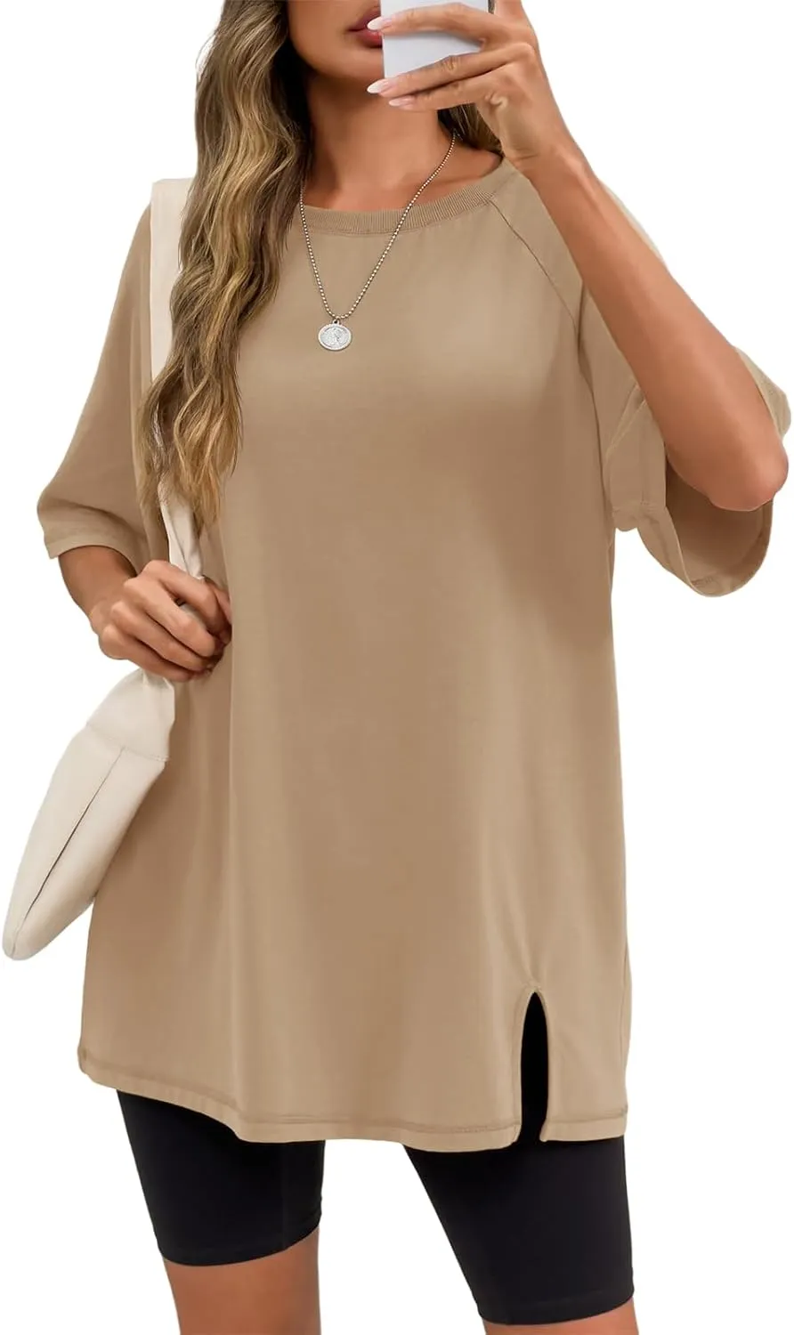 Tankaneo Womens Oversized Workout Tshirts Split Hem Raglan Short Sleeve Tops Summer Casual Loose Fit Tee Shirt