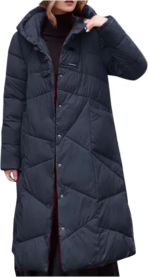 Thicken Winter Warm Puffer Coat for Women Casual Padded Maxi Jacket Fashion Down Quilted Coat Button Down Outwear