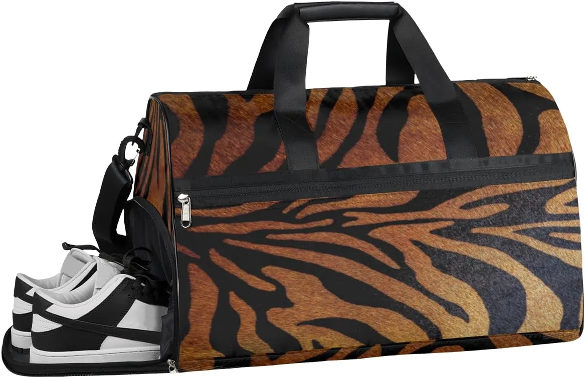 Tiger Animal Sports Gym Bag with Wet Pocket & Shoes Compartment Waterproof Workout Duffel Bag for Women and Men Weekender Overnight Duffle Bag Travel Carry-on Tote