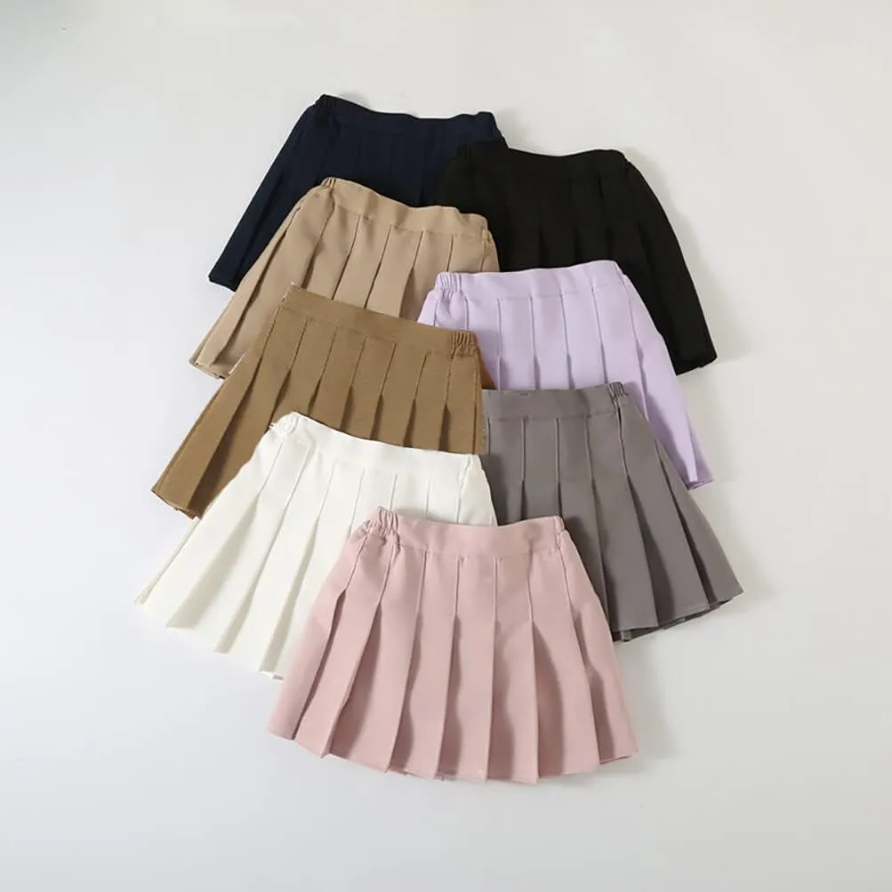 Toddler Baby Girls Pleated Skirt Elastic Waist School Uniform Mini Short Skirt