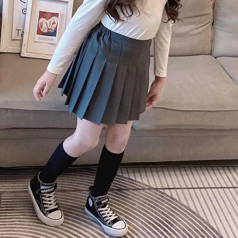 Toddler Baby Girls Pleated Skirt Elastic Waist School Uniform Mini Short Skirt